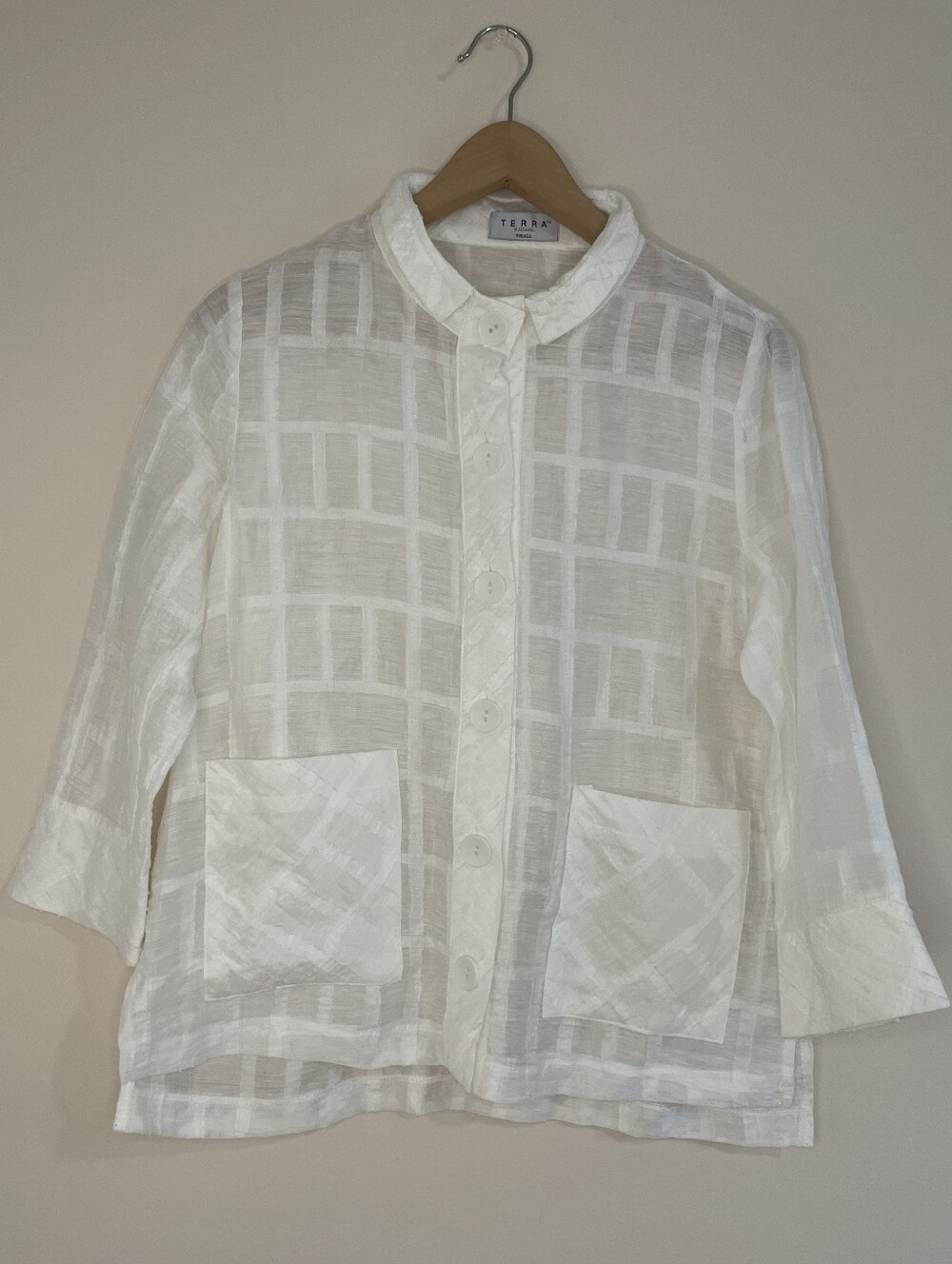 Terra Silk White Windowpane Button-Down Shirt Size S